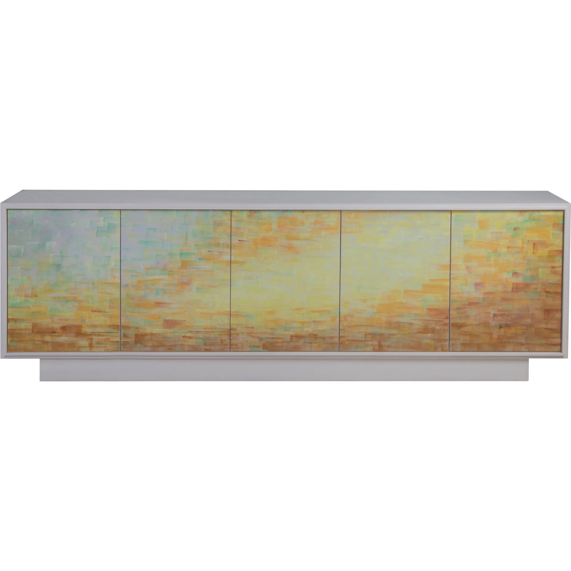 Aurora Media Console by Artistica Home in ivory, gold/yellow. Made from oak in a unique style.