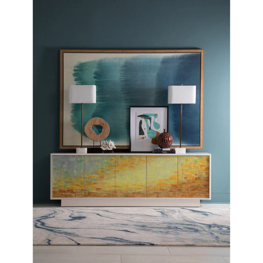 Aurora Media Console by Artistica Home in ivory, gold/yellow. Made from oak in a unique style.