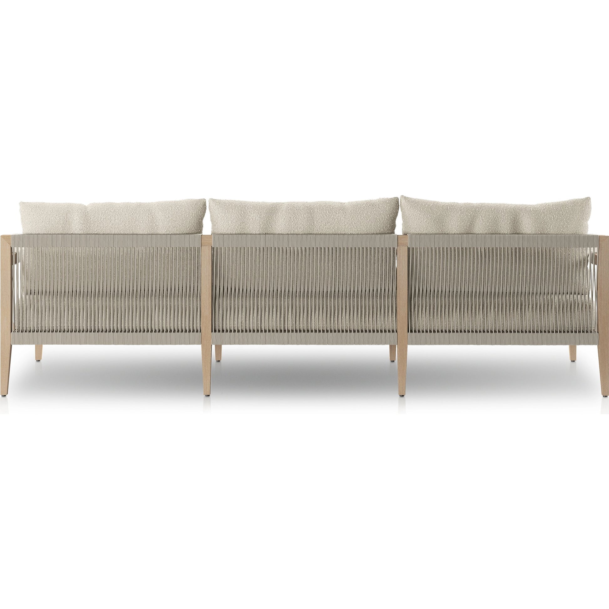 Sherwood Outdoor Sofa, Washed Brown by Four Hands. Made from 100% olefin, solid fsc®-certified teak, 100% polypropylene in a coastal style.
