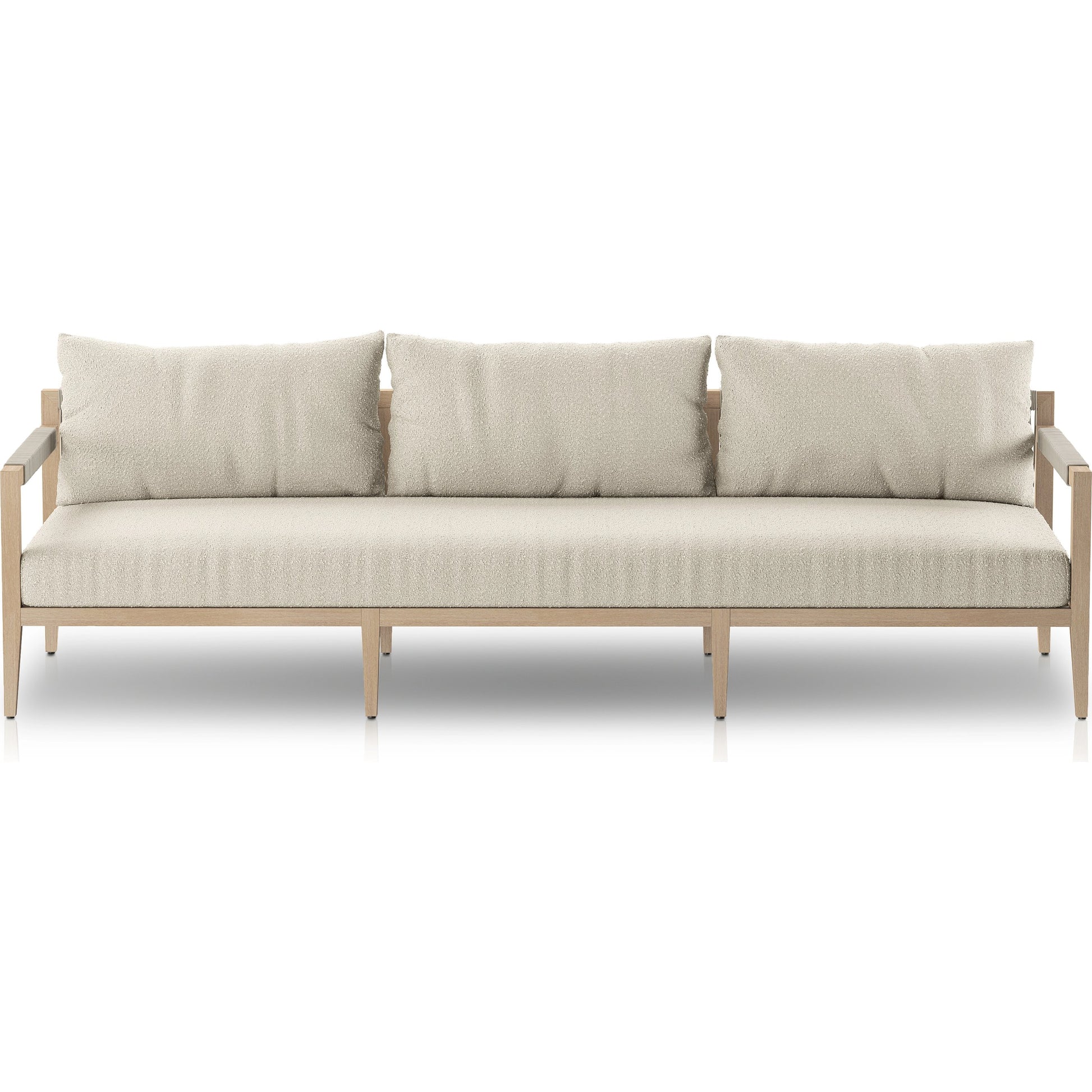 Sherwood Outdoor Sofa, Washed Brown by Four Hands. Made from 100% olefin, solid fsc®-certified teak, 100% polypropylene in a coastal style.