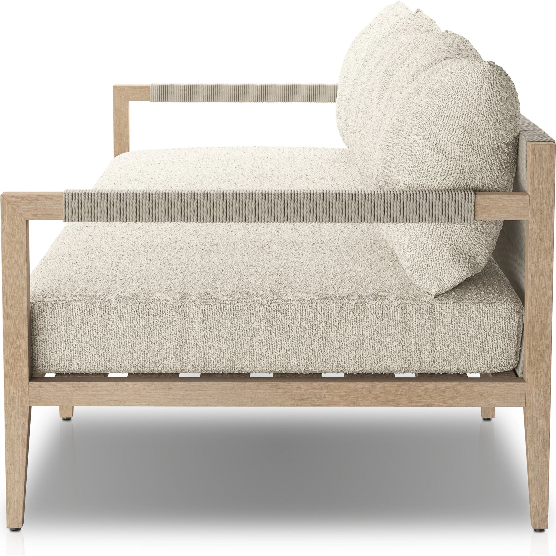 Sherwood Outdoor Sofa, Washed Brown by Four Hands. Made from 100% olefin, solid fsc®-certified teak, 100% polypropylene in a coastal style.