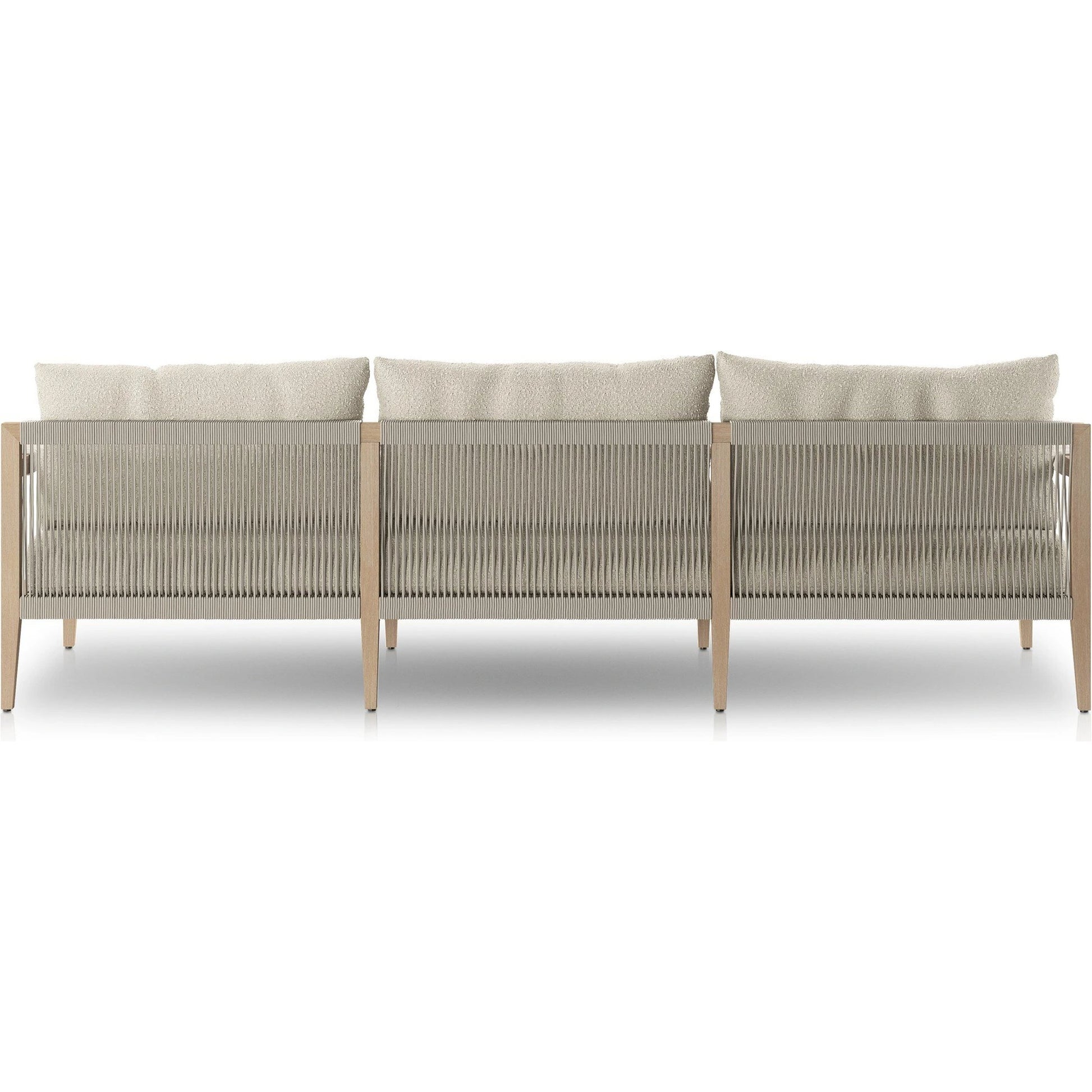 Sherwood Outdoor Sofa, Washed Brown by Four Hands. Made from 100% olefin, solid fsc®-certified teak, 100% polypropylene in a coastal style.
