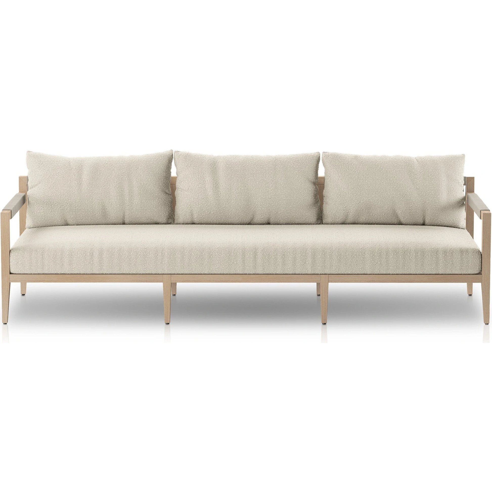 Sherwood Outdoor Sofa, Washed Brown by Four Hands. Made from 100% olefin, solid fsc®-certified teak, 100% polypropylene in a coastal style.