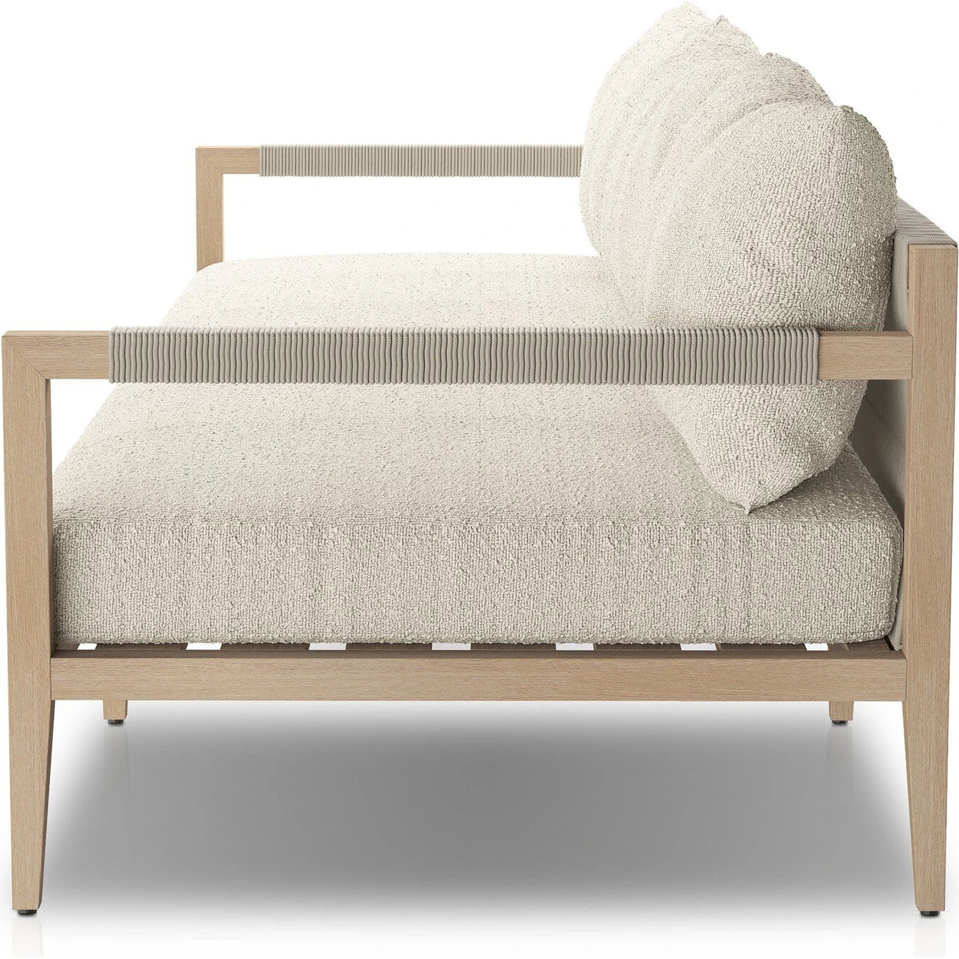 Sherwood Outdoor Sofa, Washed Brown by Four Hands. Made from 100% olefin, solid fsc®-certified teak, 100% polypropylene in a coastal style.