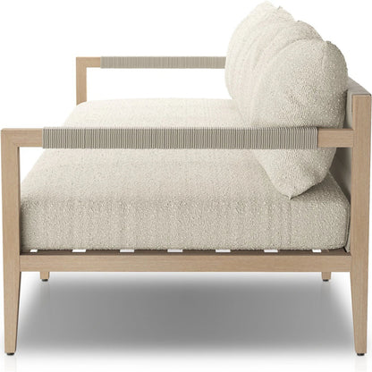 Sherwood Outdoor Sofa, Washed Brown by Four Hands. Made from 100% olefin, solid fsc®-certified teak, 100% polypropylene in a coastal style.