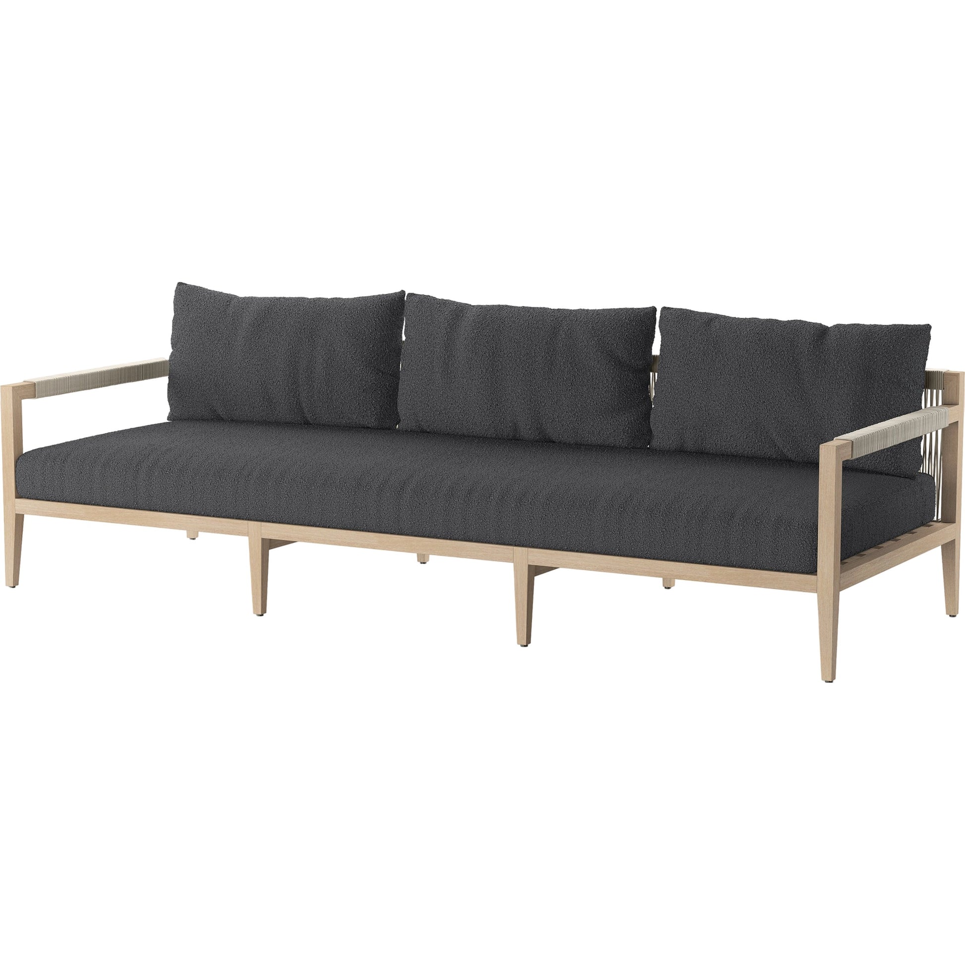 Sherwood Outdoor Sofa, Washed Brown by Four Hands. Made from 100% olefin, solid fsc®-certified teak, 100% polypropylene in a coastal style.