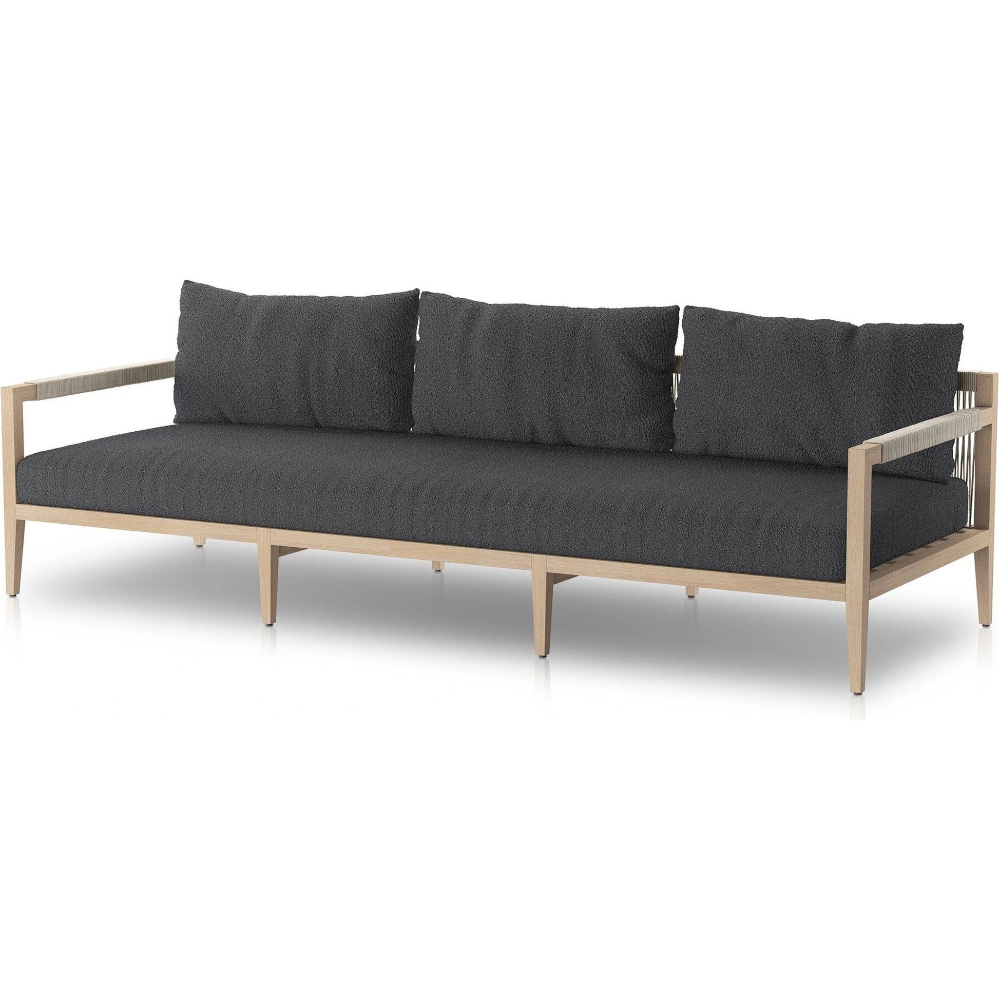 Sherwood Outdoor Sofa, Washed Brown by Four Hands. Made from 100% olefin, solid fsc®-certified teak, 100% polypropylene in a coastal style.