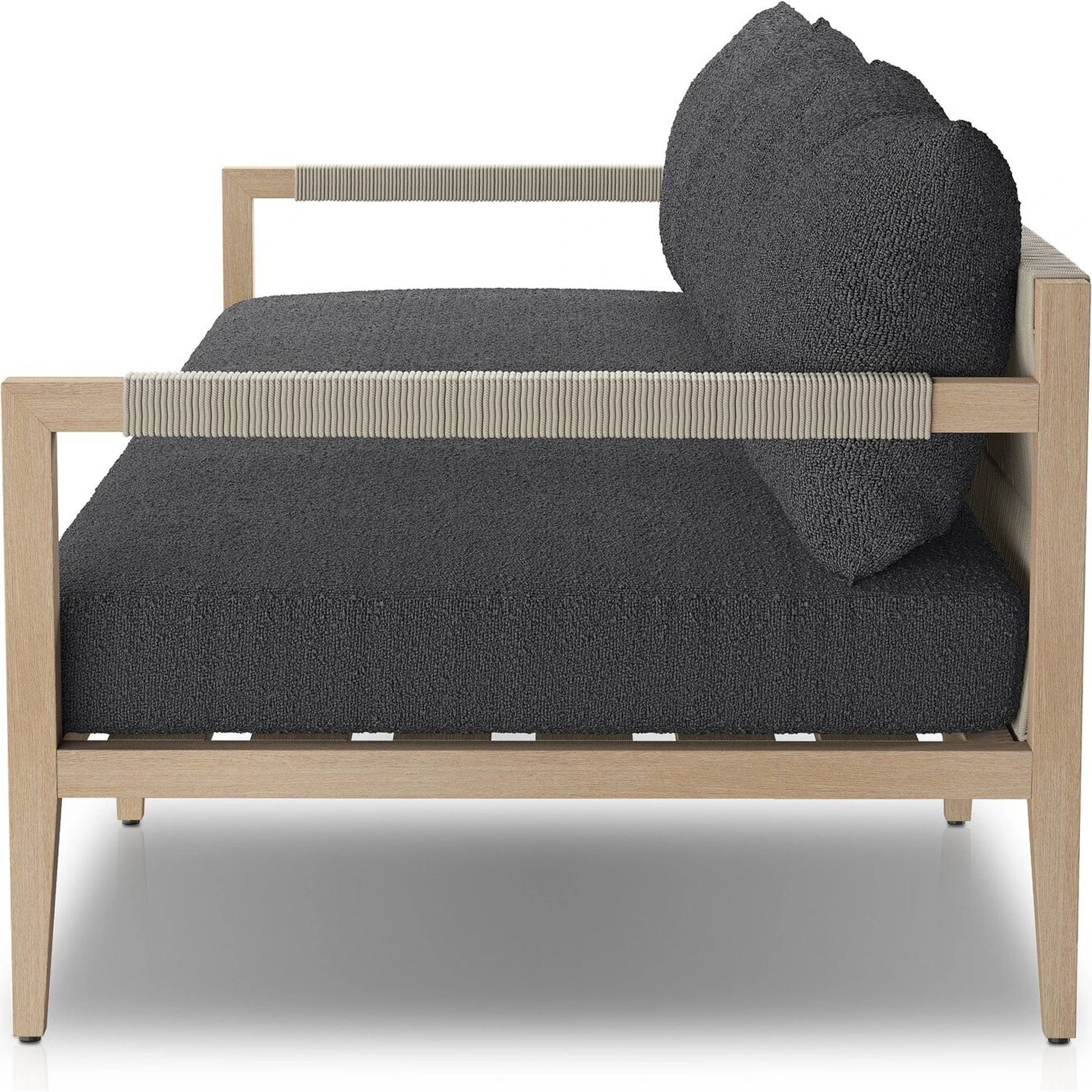 Sherwood Outdoor Sofa, Washed Brown by Four Hands. Made from 100% olefin, solid fsc®-certified teak, 100% polypropylene in a coastal style.