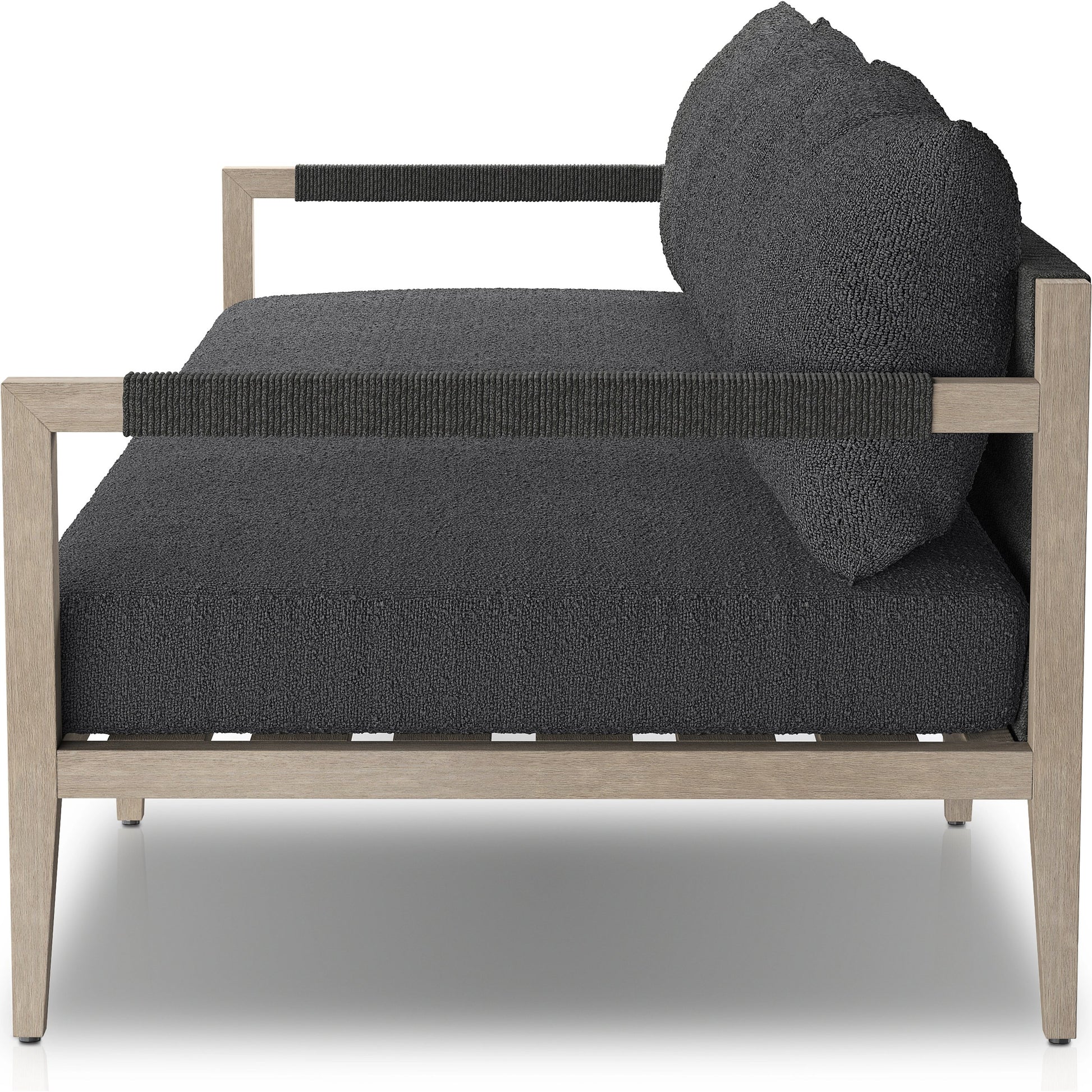 Sherwood Outdoor Sofa, Weathered Grey by Four Hands. Made from 100% olefin, solid fsc®-certified teak, 100% polypropylene in a coastal style.