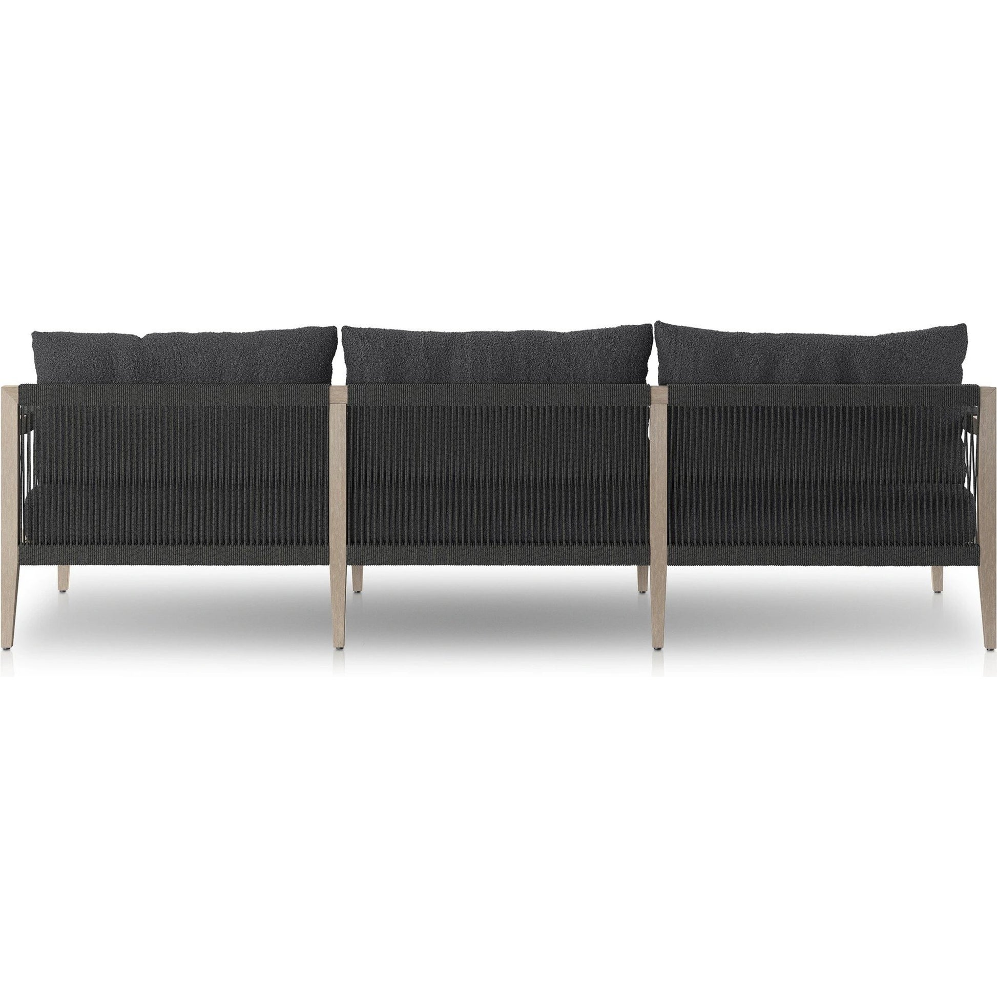 Sherwood Outdoor Sofa, Weathered Grey by Four Hands. Made from 100% olefin, solid fsc®-certified teak, 100% polypropylene in a coastal style.