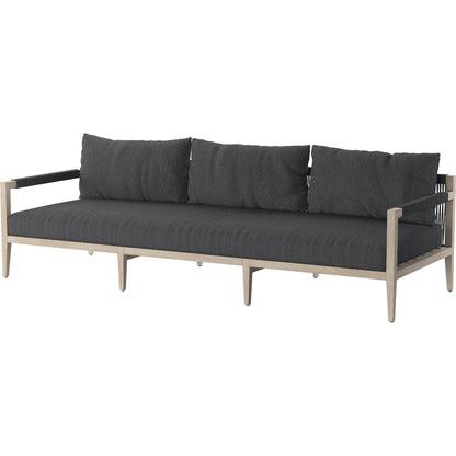 Sherwood Outdoor Sofa, Weathered Grey by Four Hands. Made from 100% olefin, solid fsc®-certified teak, 100% polypropylene in a coastal style.