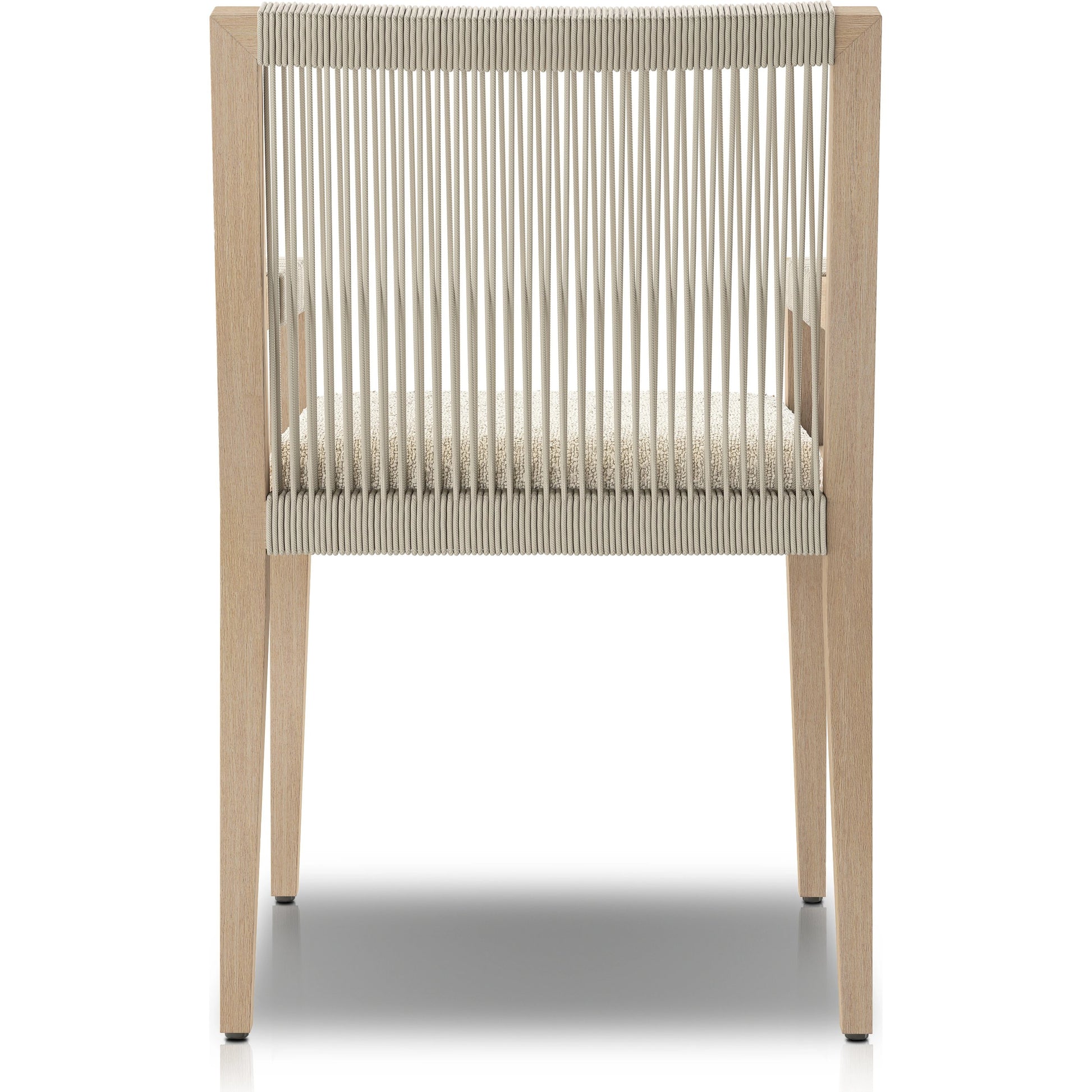 Sherwood Dining Armchair, Washed Brown by Four Hands. Made from 100% olefin, solid fsc®-certified teak, 100% polypropylene in a cottage & farmhouse style.