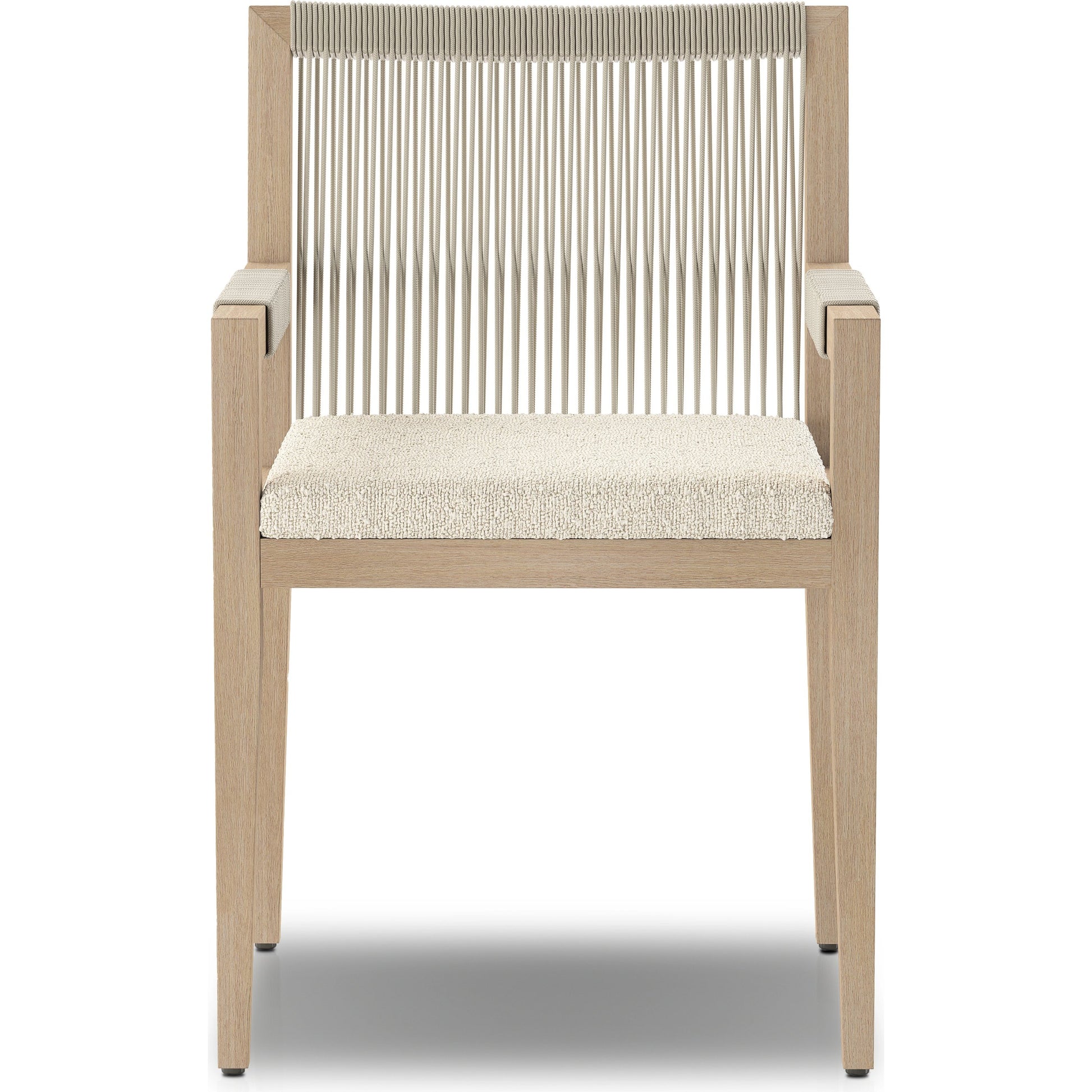 Sherwood Dining Armchair, Washed Brown by Four Hands. Made from 100% olefin, solid fsc®-certified teak, 100% polypropylene in a cottage & farmhouse style.