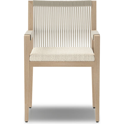 Sherwood Dining Armchair, Washed Brown by Four Hands. Made from 100% olefin, solid fsc®-certified teak, 100% polypropylene in a cottage & farmhouse style.
