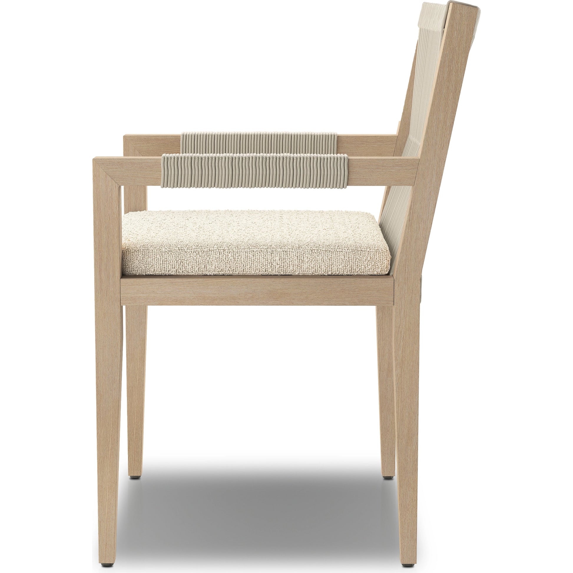 Sherwood Dining Armchair, Washed Brown by Four Hands. Made from 100% olefin, solid fsc®-certified teak, 100% polypropylene in a cottage & farmhouse style.