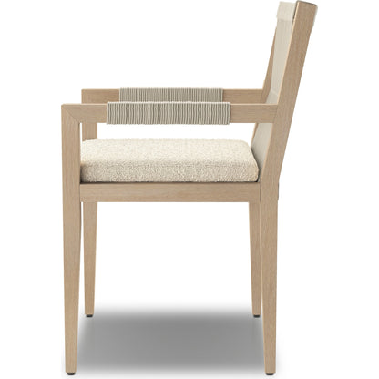 Sherwood Dining Armchair, Washed Brown by Four Hands. Made from 100% olefin, solid fsc®-certified teak, 100% polypropylene in a cottage & farmhouse style.