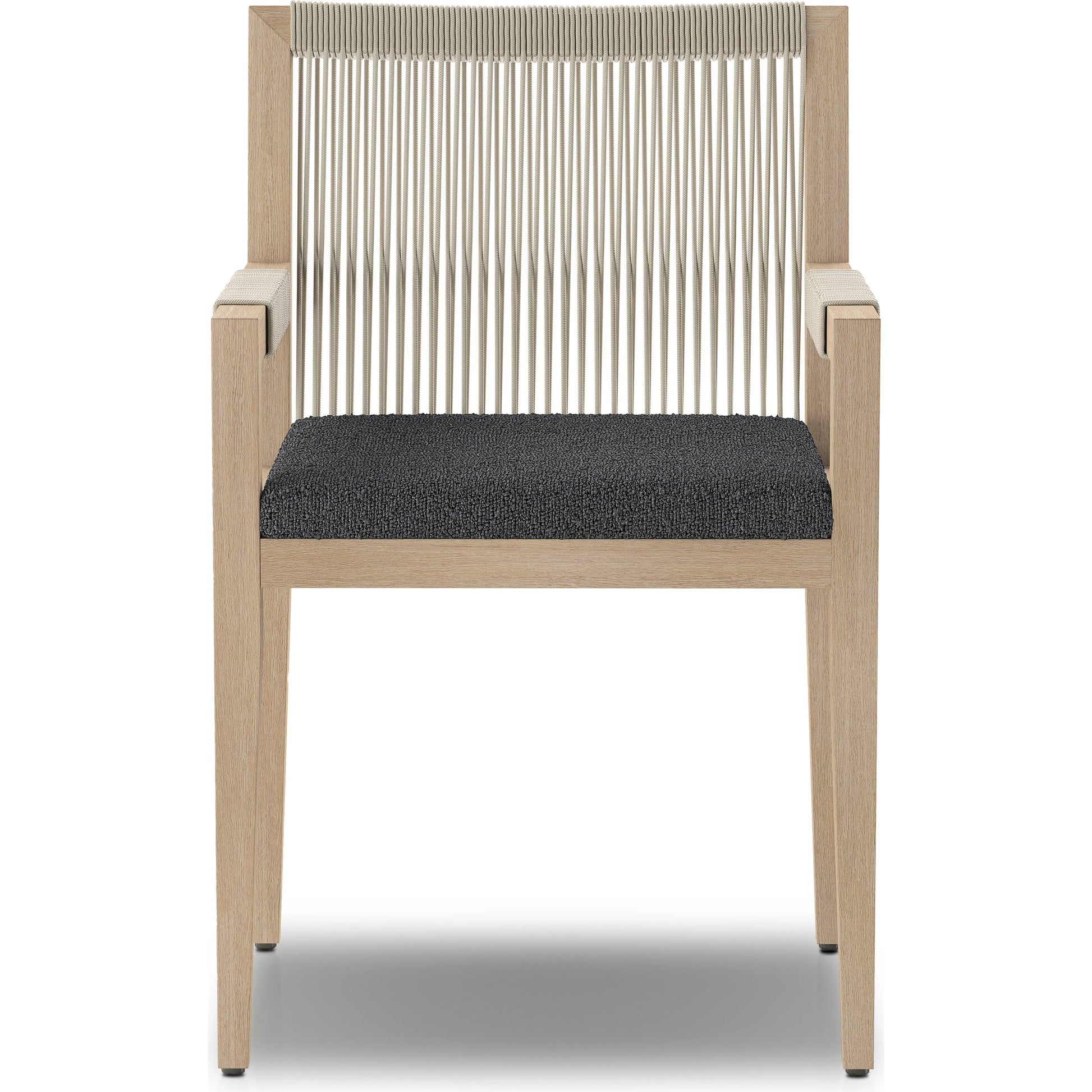 Sherwood Dining Armchair, Washed Brown by Four Hands. Made from 100% olefin, solid fsc®-certified teak, 100% polypropylene in a cottage & farmhouse style.