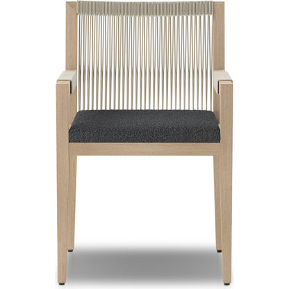 Sherwood Dining Armchair, Washed Brown by Four Hands. Made from 100% olefin, solid fsc®-certified teak, 100% polypropylene in a cottage & farmhouse style.