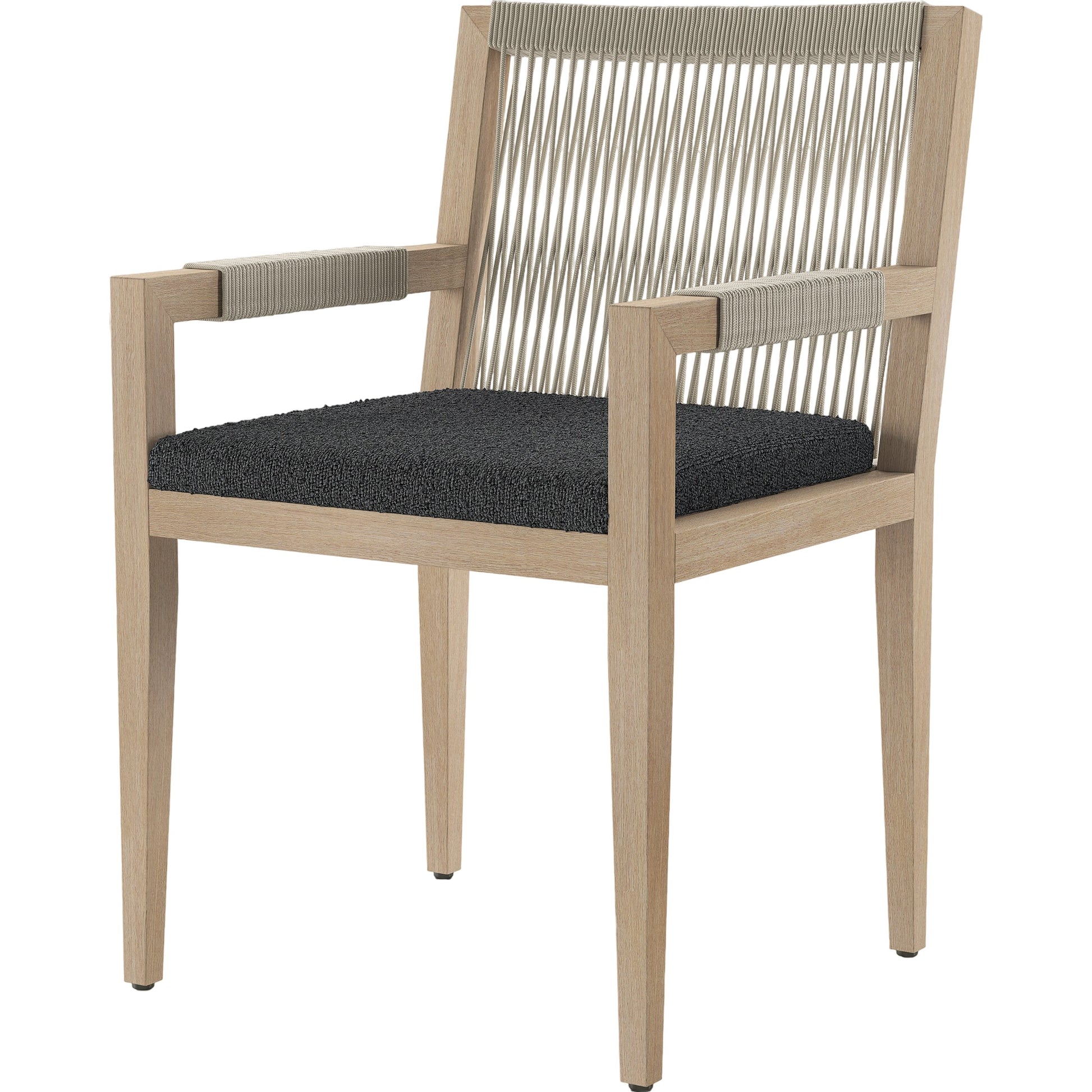 Sherwood Dining Armchair, Washed Brown by Four Hands. Made from 100% olefin, solid fsc®-certified teak, 100% polypropylene in a cottage & farmhouse style.