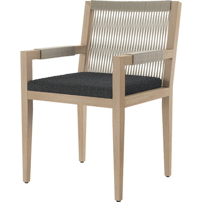 Sherwood Dining Armchair, Washed Brown by Four Hands. Made from 100% olefin, solid fsc®-certified teak, 100% polypropylene in a cottage & farmhouse style.