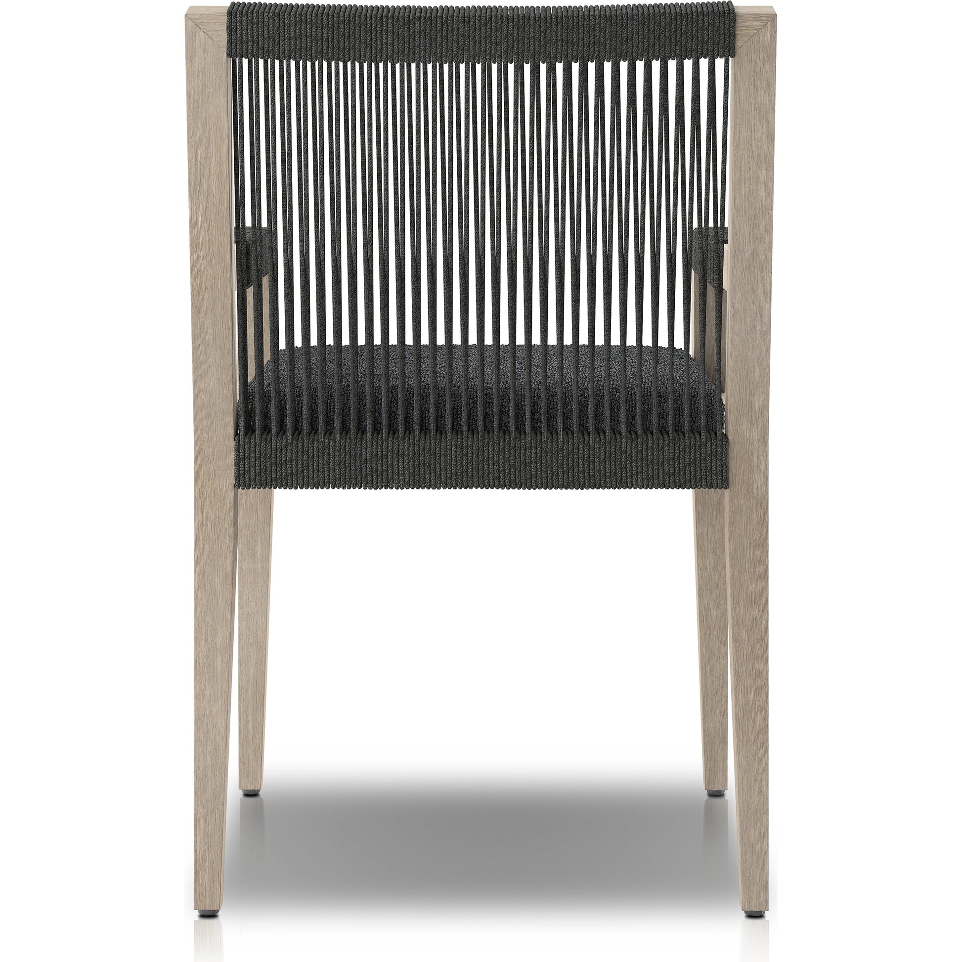 Sherwood Outdoor Dining Armchair, Weathered Grey by Four Hands. Made from 100% olefin, solid fsc®-certified teak, 100% polypropylene in a coastal style.
