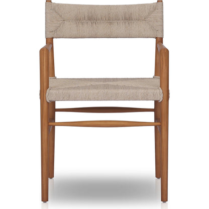 Lomas Outdoor Dining Armchair by Four Hands. Made from solid teak, 100% polyethylene in a modern style.