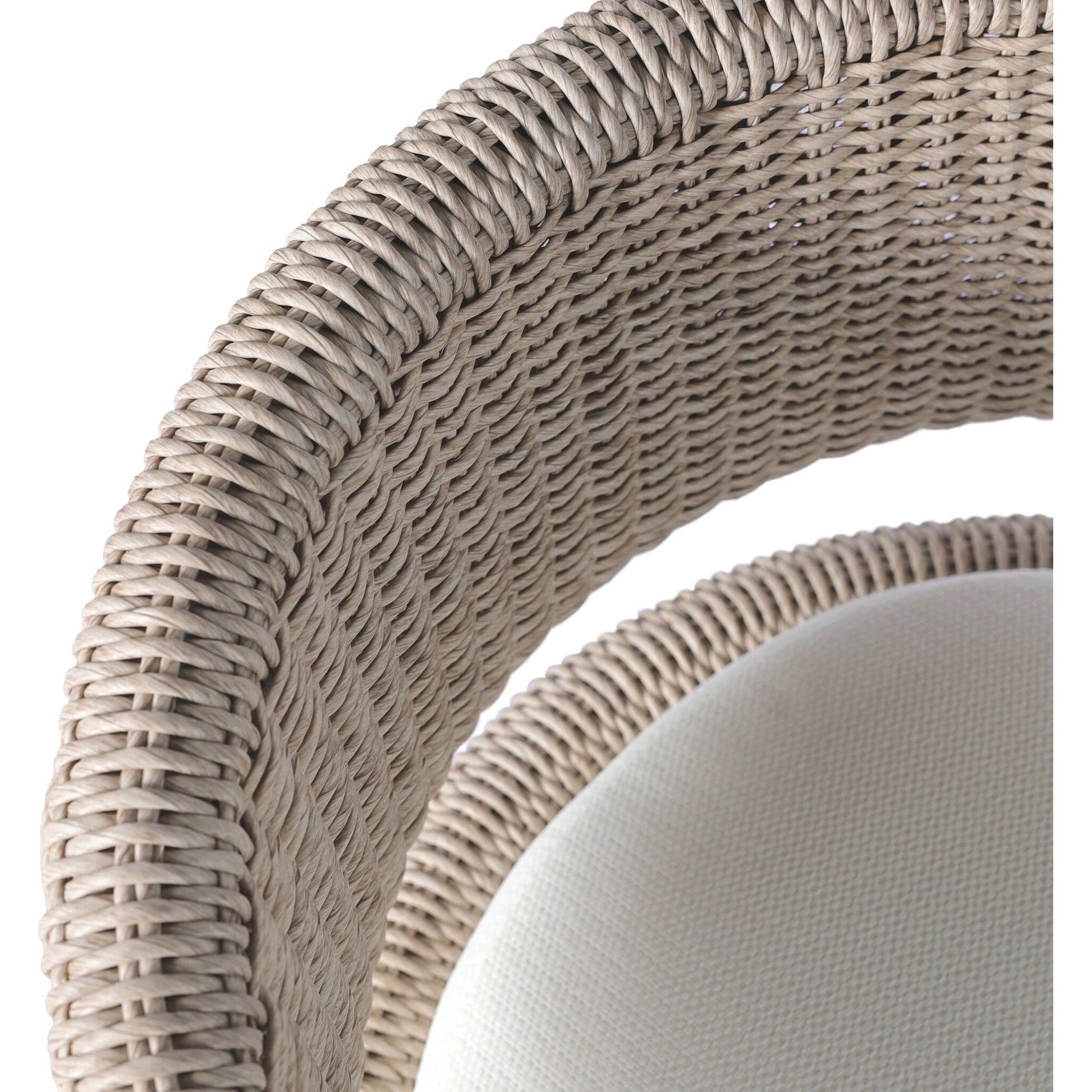 Hawkins Outdoor Swivel Chair by Four Hands. Made from 100% olefin, 100% polyethylene, 91% polyurethane foam pad, 9% polyester fiber batting in a modern style.