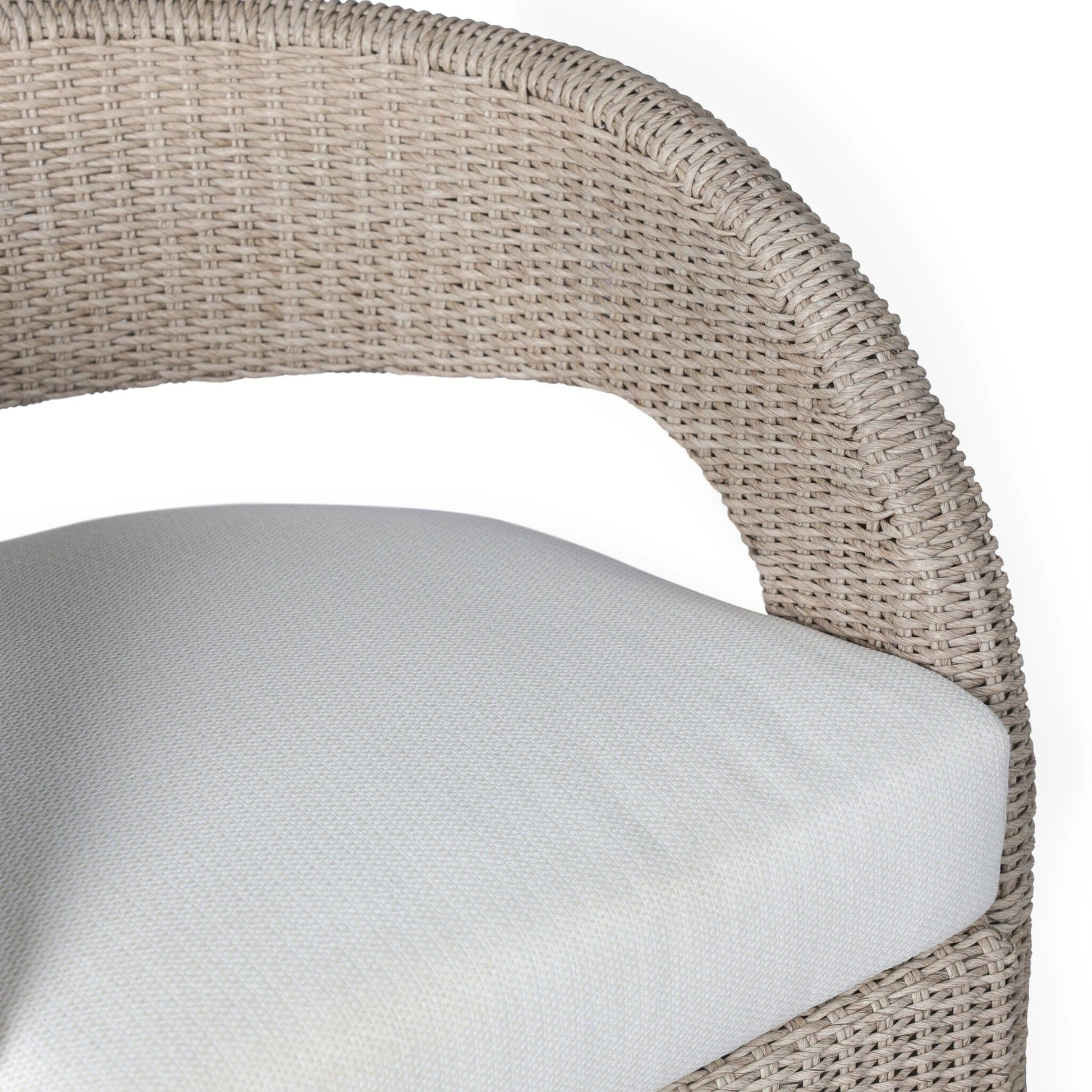 Hawkins Outdoor Swivel Chair by Four Hands. Made from 100% olefin, 100% polyethylene, 91% polyurethane foam pad, 9% polyester fiber batting in a modern style.