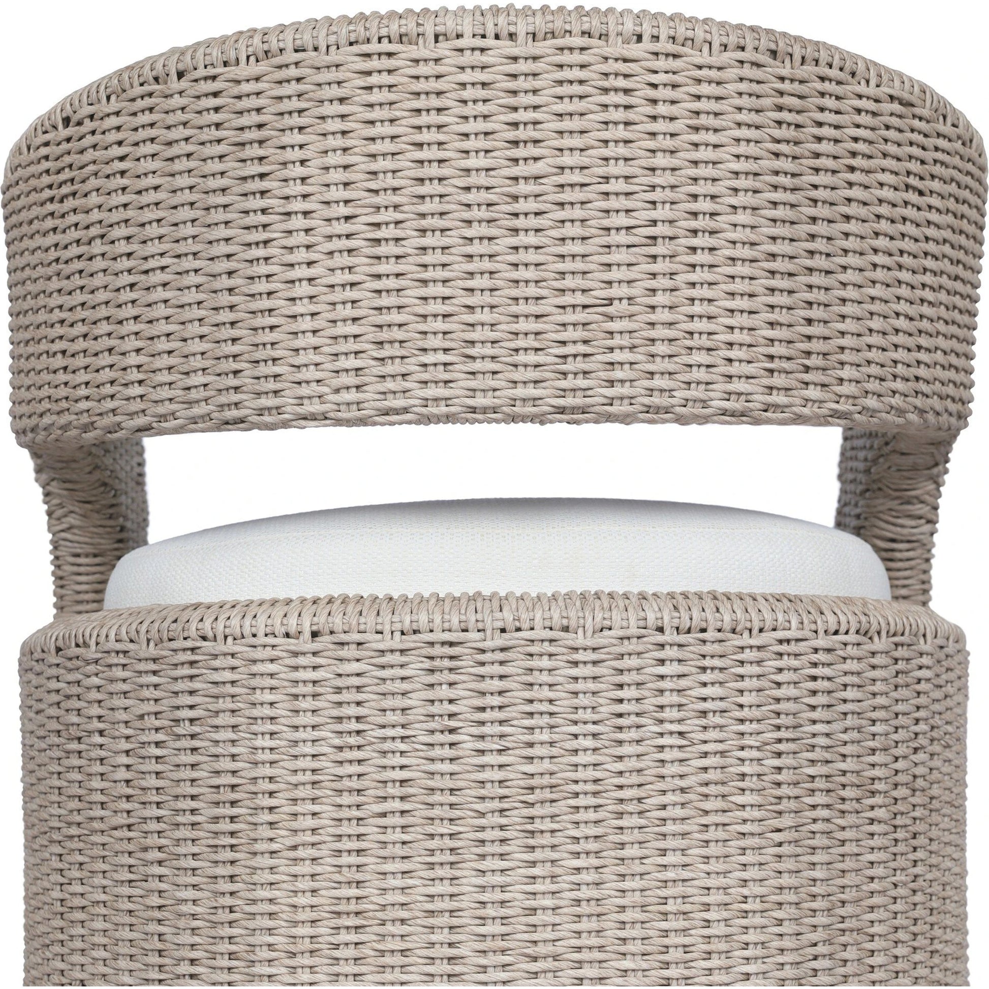 Hawkins Outdoor Swivel Chair by Four Hands. Made from 100% olefin, 100% polyethylene, 91% polyurethane foam pad, 9% polyester fiber batting in a modern style.