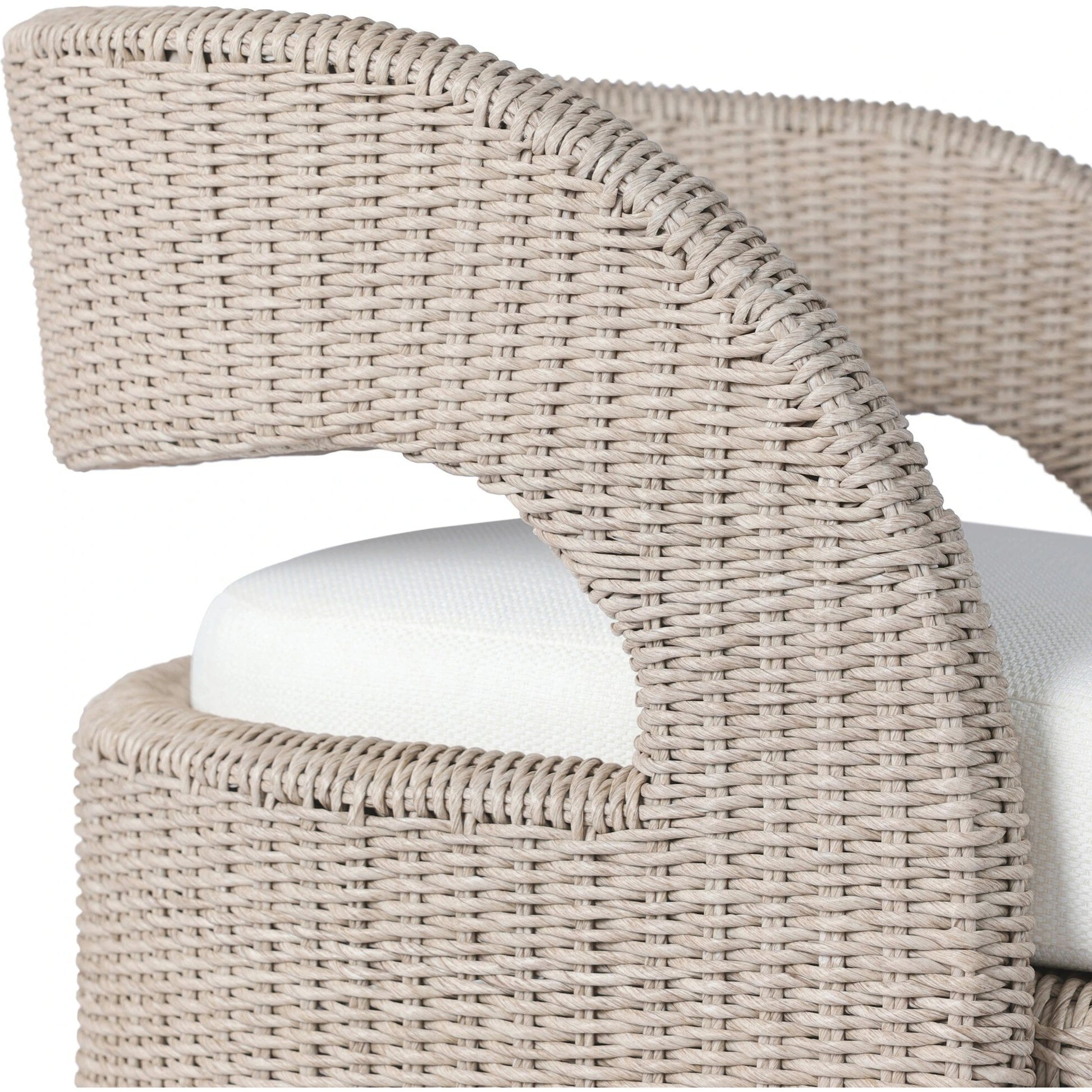 Hawkins Outdoor Swivel Chair by Four Hands. Made from 100% olefin, 100% polyethylene, 91% polyurethane foam pad, 9% polyester fiber batting in a modern style.