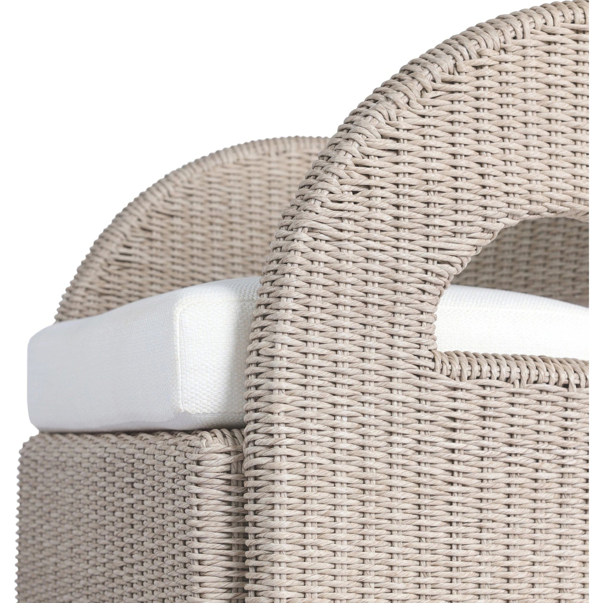 Hawkins Outdoor Swivel Chair by Four Hands. Made from 100% olefin, 100% polyethylene, 91% polyurethane foam pad, 9% polyester fiber batting in a modern style.