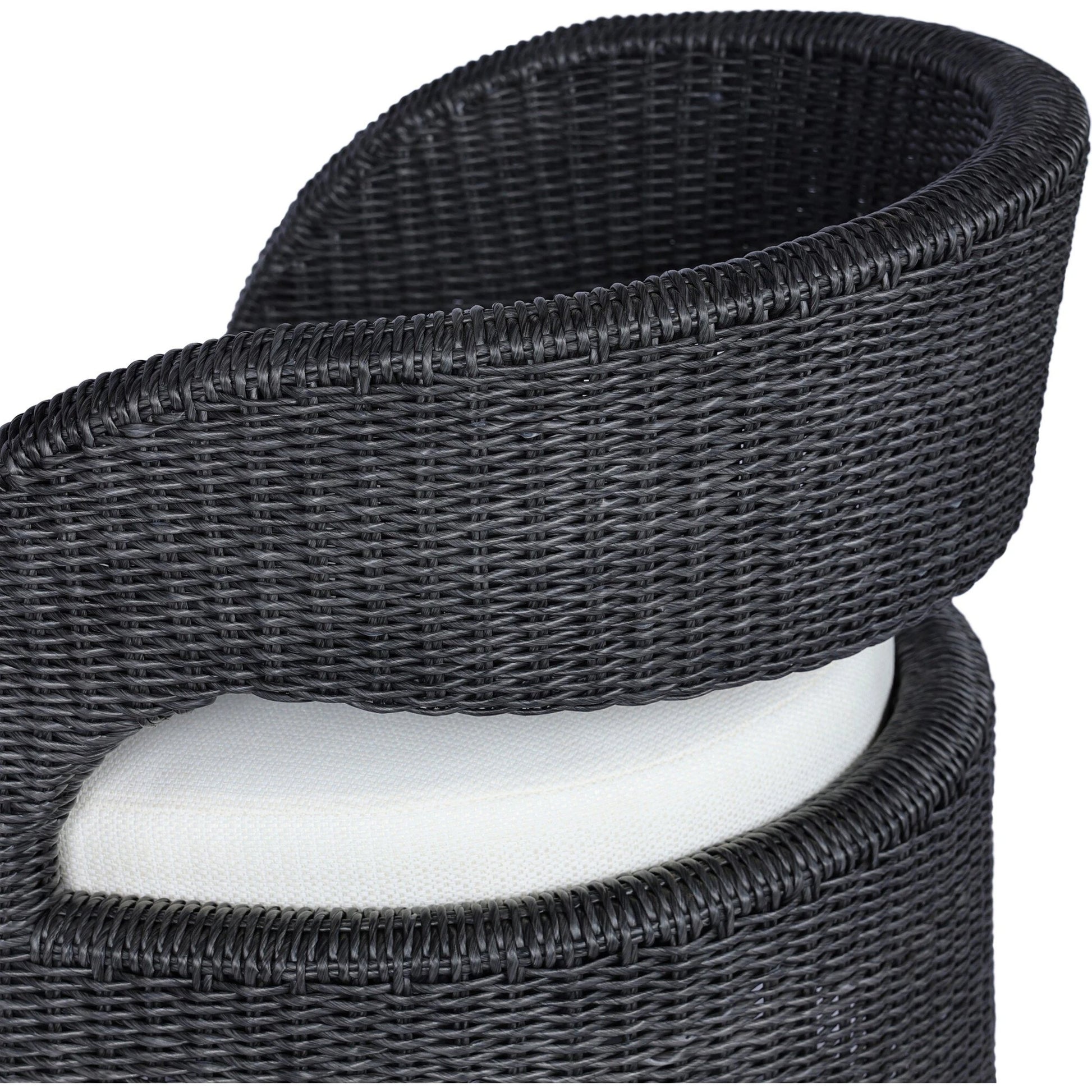Hawkins Outdoor Swivel Chair by Four Hands. Made from 100% olefin, 100% polyethylene, 91% polyurethane foam pad, 9% polyester fiber batting in a modern style.