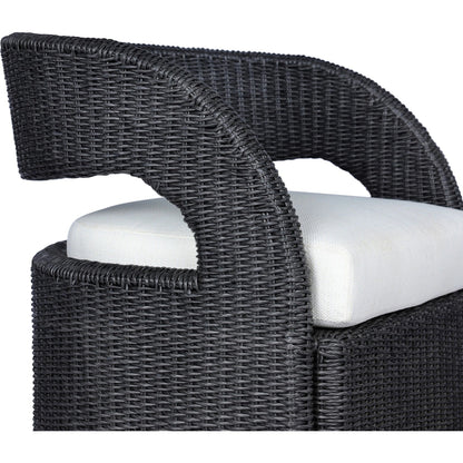Hawkins Outdoor Swivel Chair by Four Hands. Made from 100% olefin, 100% polyethylene, 91% polyurethane foam pad, 9% polyester fiber batting in a modern style.