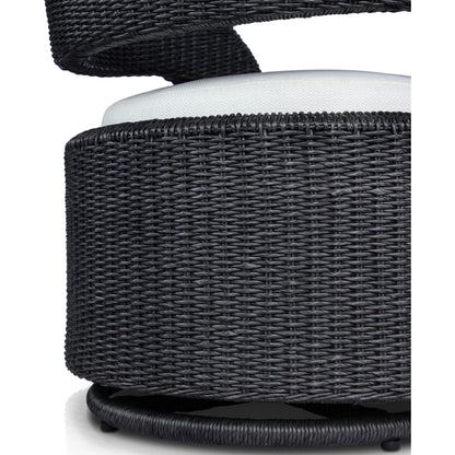 Hawkins Outdoor Swivel Chair by Four Hands. Made from 100% olefin, 100% polyethylene, 91% polyurethane foam pad, 9% polyester fiber batting in a modern style.