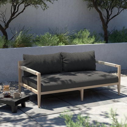 Sherwood Outdoor Sofa, Washed Brown by Four Hands. Made from 100% olefin, solid fsc®-certified teak, 100% polypropylene in a coastal style.