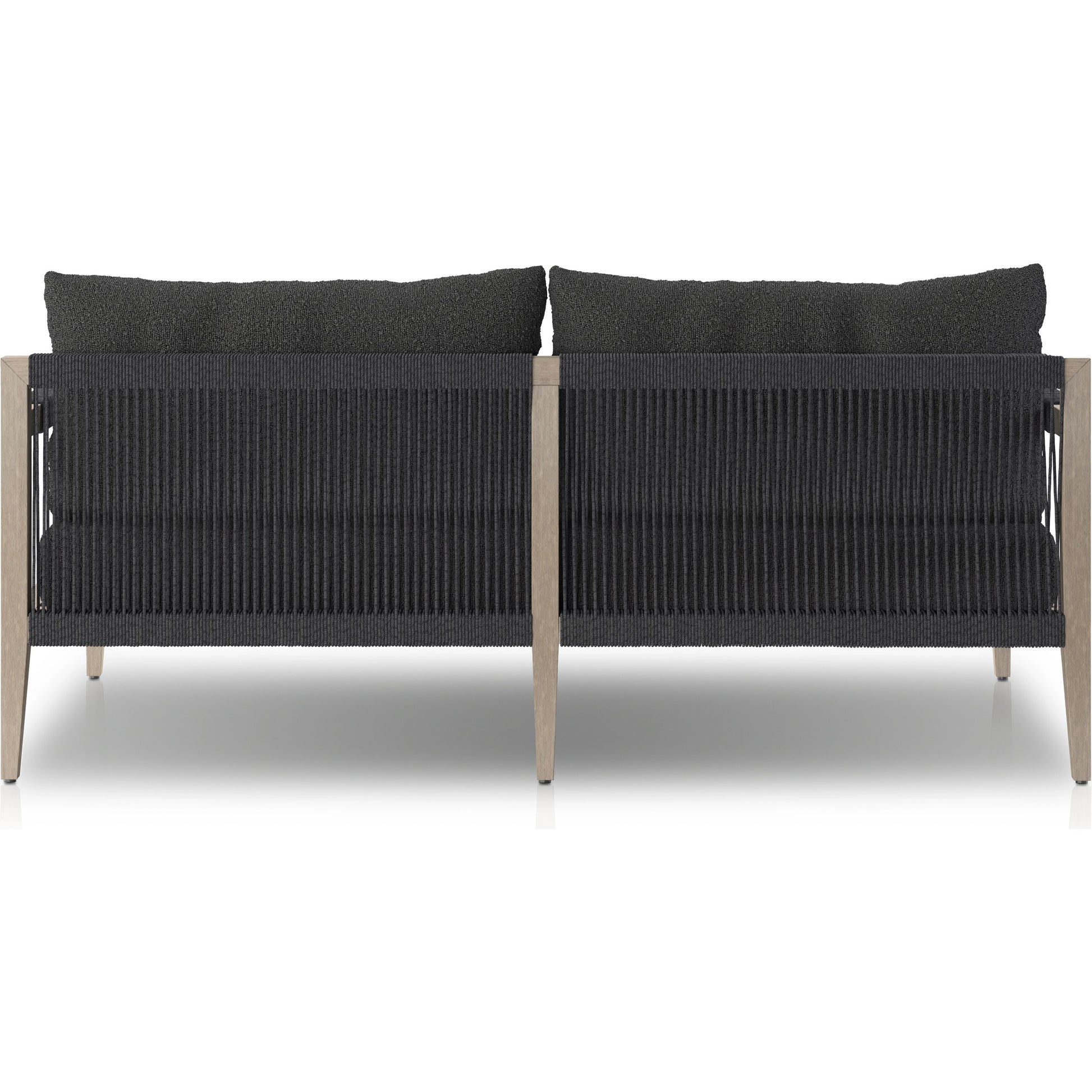 Sherwood Outdoor Sofa, Weathered Grey by Four Hands. Made from 100% olefin, solid fsc®-certified teak, 100% polypropylene in a coastal style.