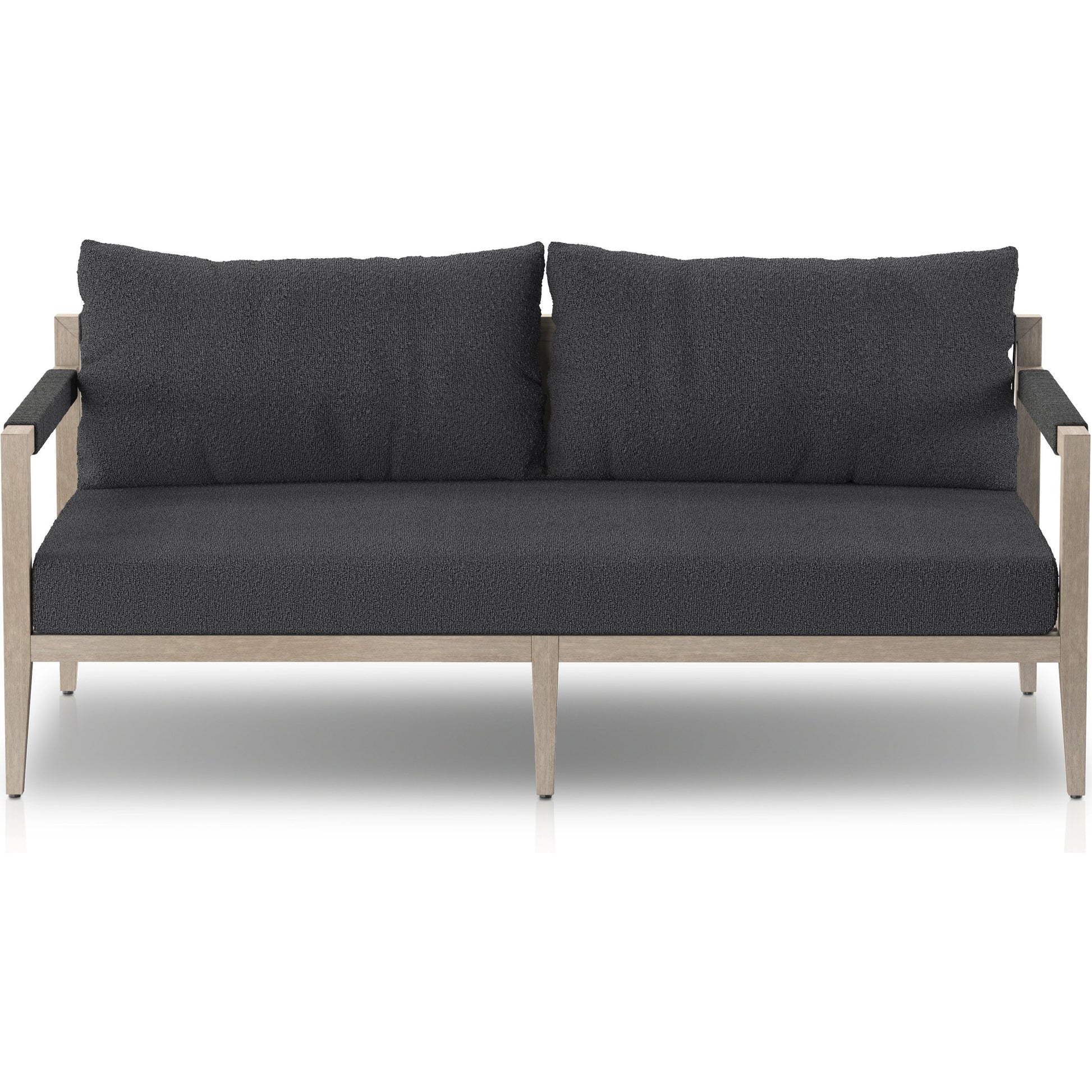 Sherwood Outdoor Sofa, Weathered Grey by Four Hands. Made from 100% olefin, solid fsc®-certified teak, 100% polypropylene in a coastal style.