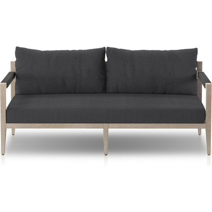 Sherwood Outdoor Sofa, Weathered Grey by Four Hands. Made from 100% olefin, solid fsc®-certified teak, 100% polypropylene in a coastal style.