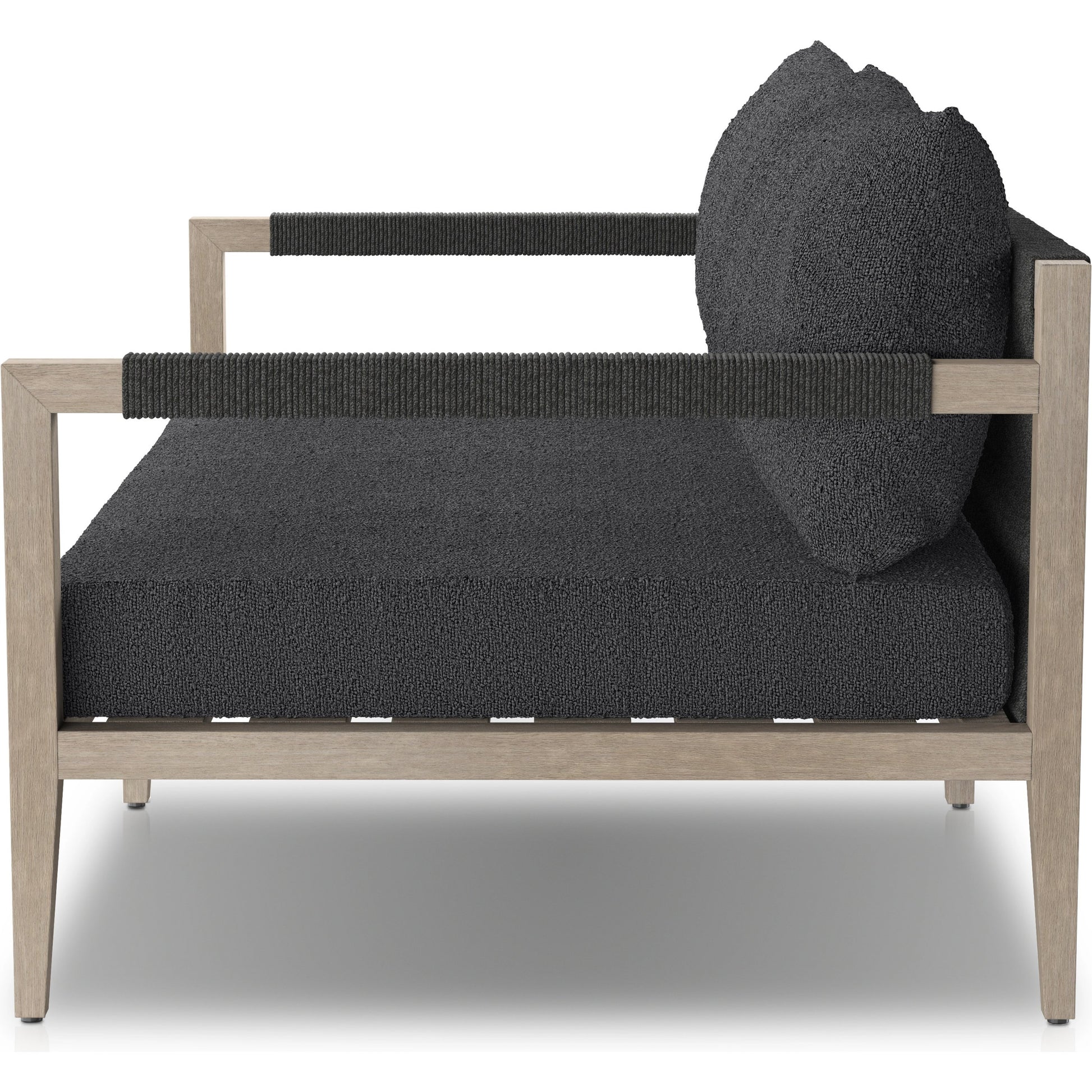Sherwood Outdoor Sofa, Weathered Grey by Four Hands. Made from 100% olefin, solid fsc®-certified teak, 100% polypropylene in a coastal style.