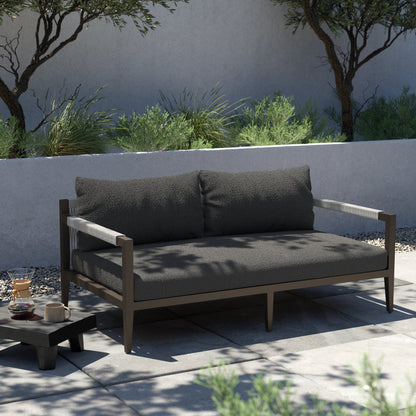 Sherwood Outdoor Sofa, Bronze by Four Hands. Made from 100% olefin, aluminum, 100% polypropylene in a modern style.