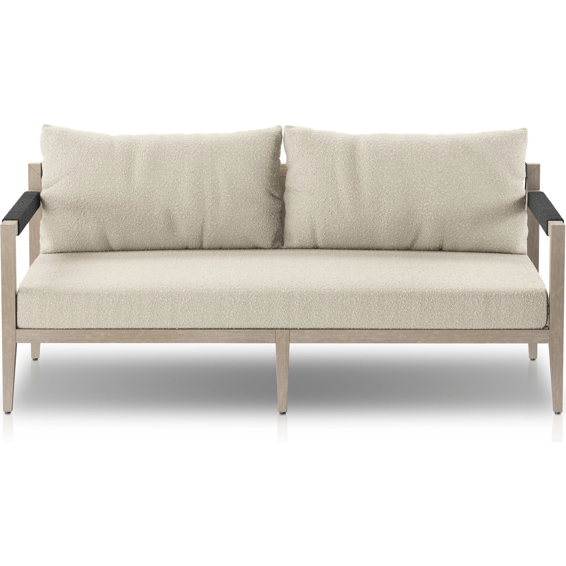 Sherwood Outdoor Sofa, Weathered Grey by Four Hands. Made from 100% olefin, solid fsc®-certified teak, 100% polypropylene in a coastal style.