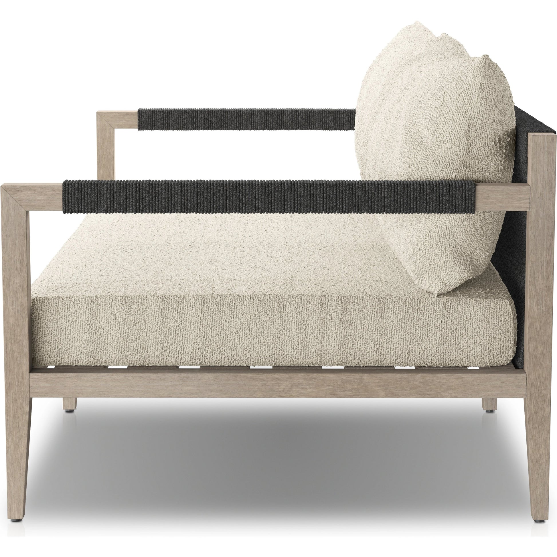 Sherwood Outdoor Sofa, Weathered Grey by Four Hands. Made from 100% olefin, solid fsc®-certified teak, 100% polypropylene in a coastal style.