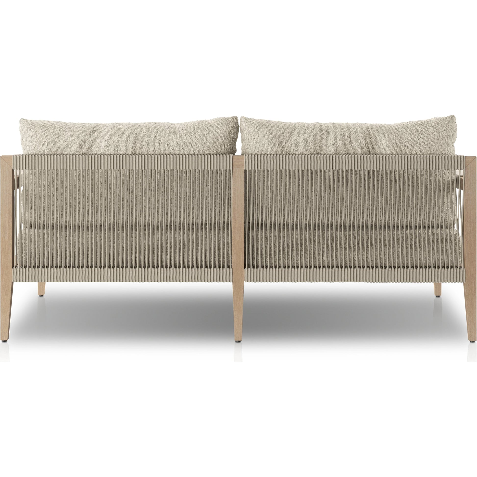 Sherwood Outdoor Sofa, Washed Brown by Four Hands. Made from 100% olefin, solid fsc®-certified teak, 100% polypropylene in a coastal style.
