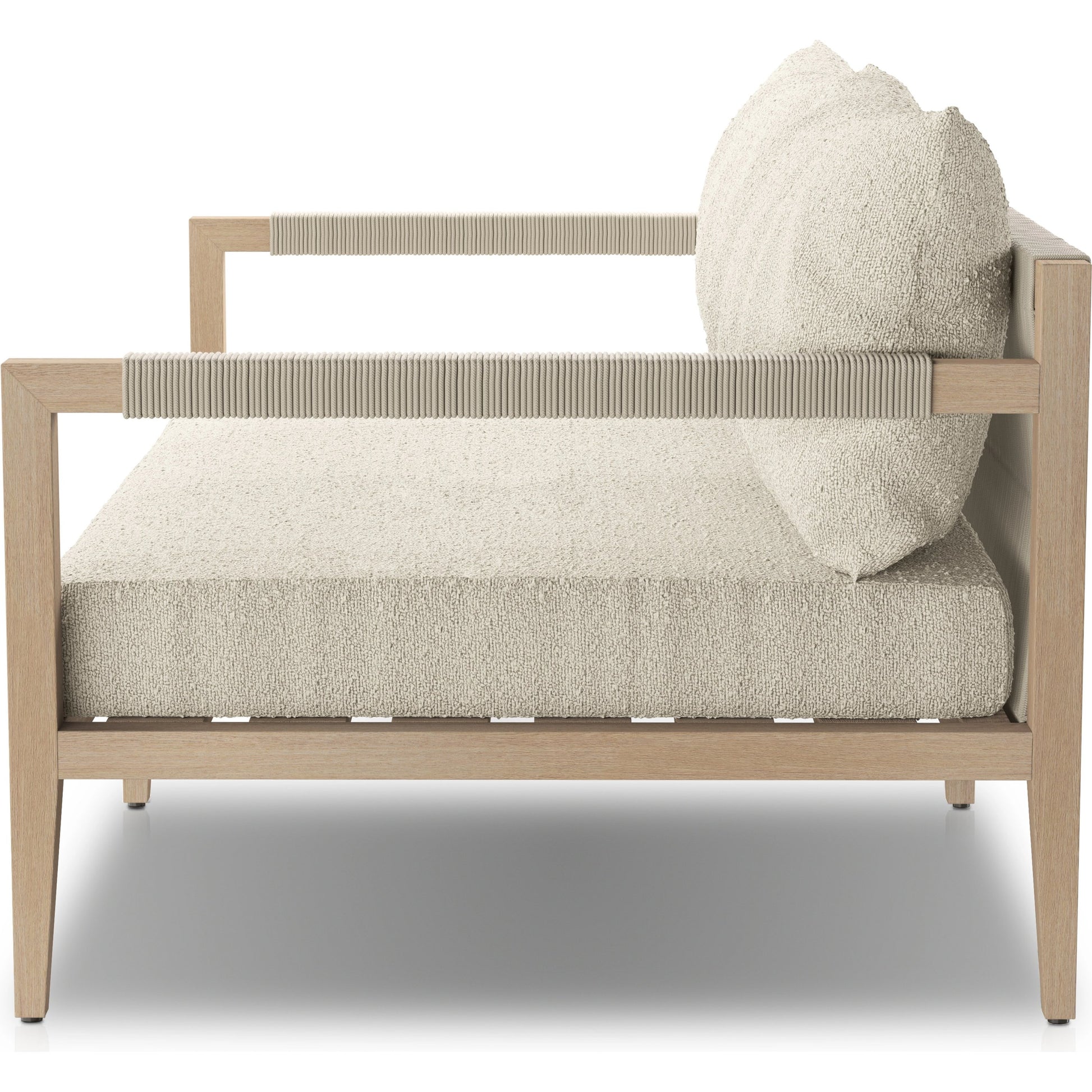 Sherwood Outdoor Sofa, Washed Brown by Four Hands. Made from 100% olefin, solid fsc®-certified teak, 100% polypropylene in a coastal style.