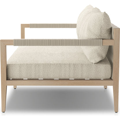 Sherwood Outdoor Sofa, Washed Brown by Four Hands. Made from 100% olefin, solid fsc®-certified teak, 100% polypropylene in a coastal style.