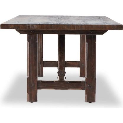 The Arch Dining Table by Four Hands in medium brown fir. Made from thick pine veneer, solid pine, engineered hardwood in a modern style.