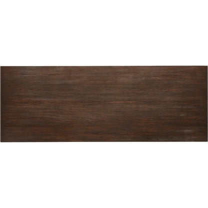 The Arch Dining Table by Four Hands in medium brown fir. Made from thick pine veneer, solid pine, engineered hardwood in a modern style.