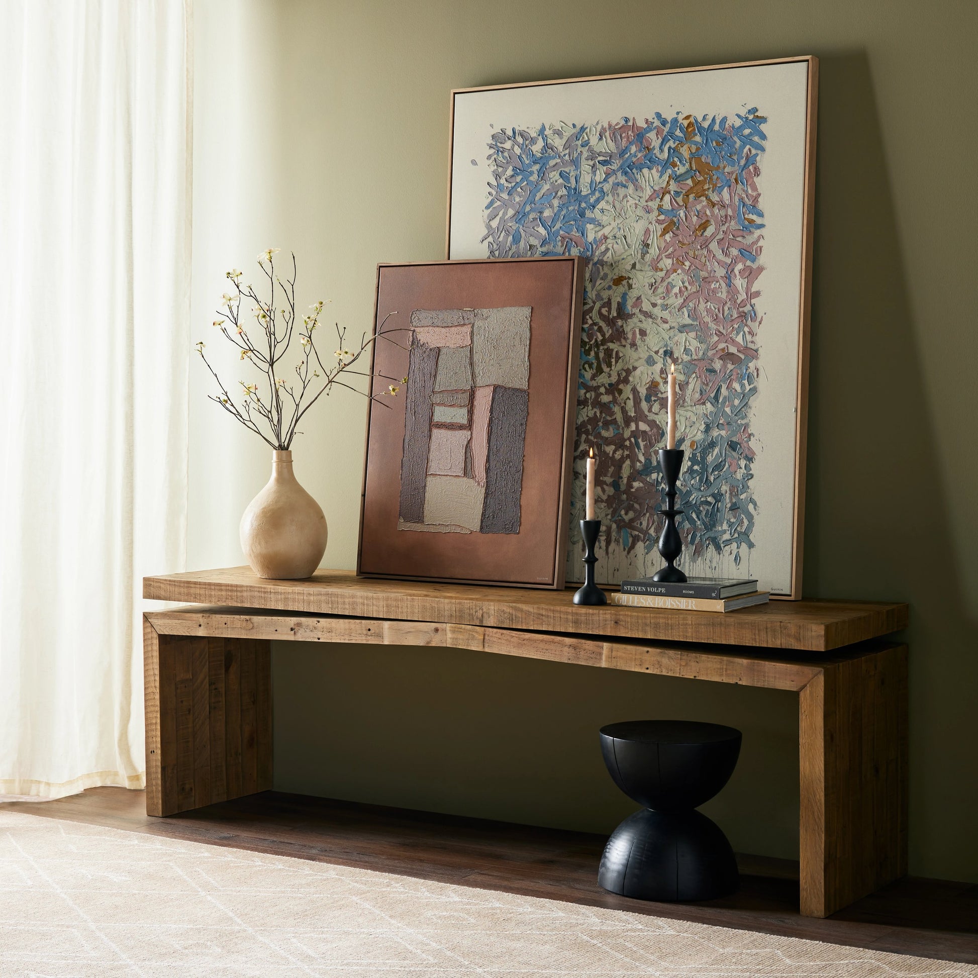 Matthes Large Console Table by Four Hands. Made from solid reclaimed pine in a modern style.