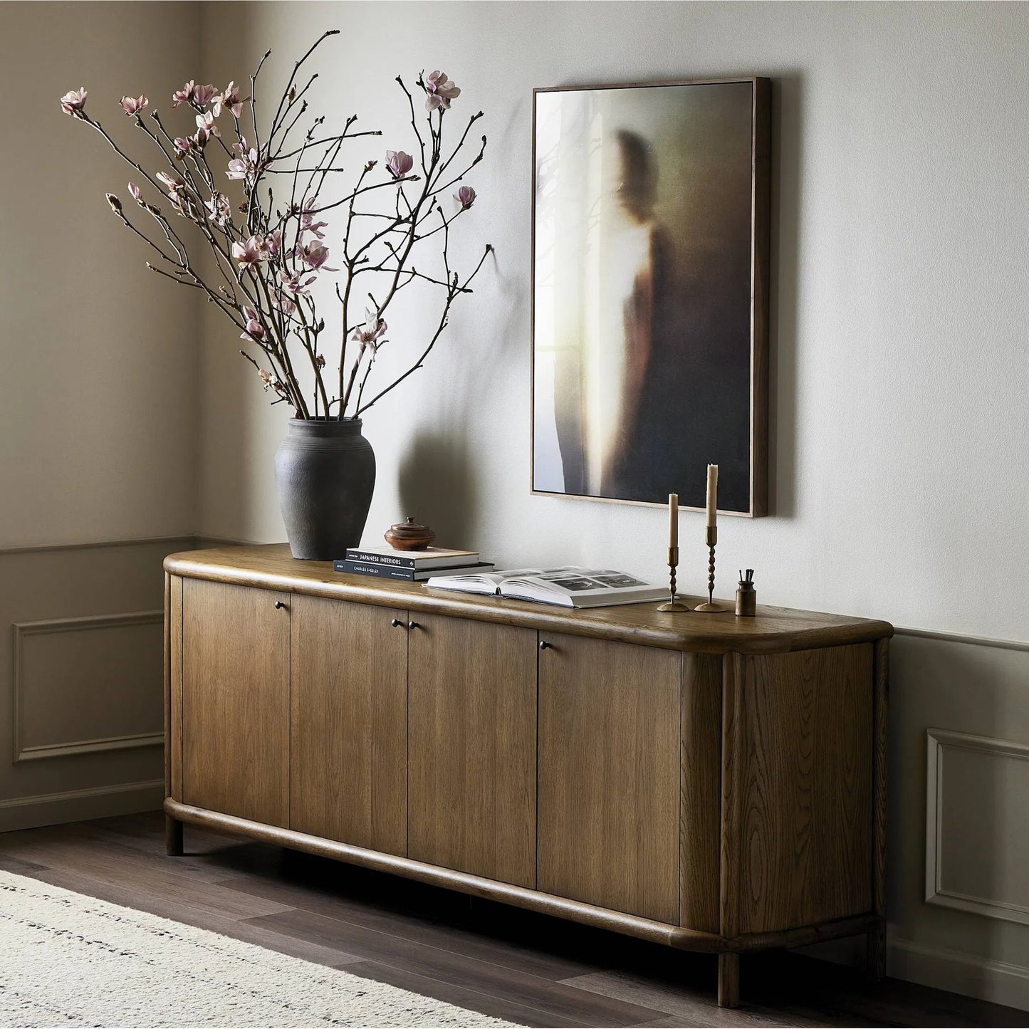 017 SI-2519177 | Lifestyle | Florent Sideboard by Four Hands in amber oak, amber oak thin veneer. Made from solid oak, oak veneer in a traditional style.