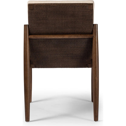 Costera Dining Chair by Four Hands in antwerp natural, almond, vintage cross woven cane. Made from 39% linen, 35% cotton, 26% polyester, solid parawood, cane in a transitional style.